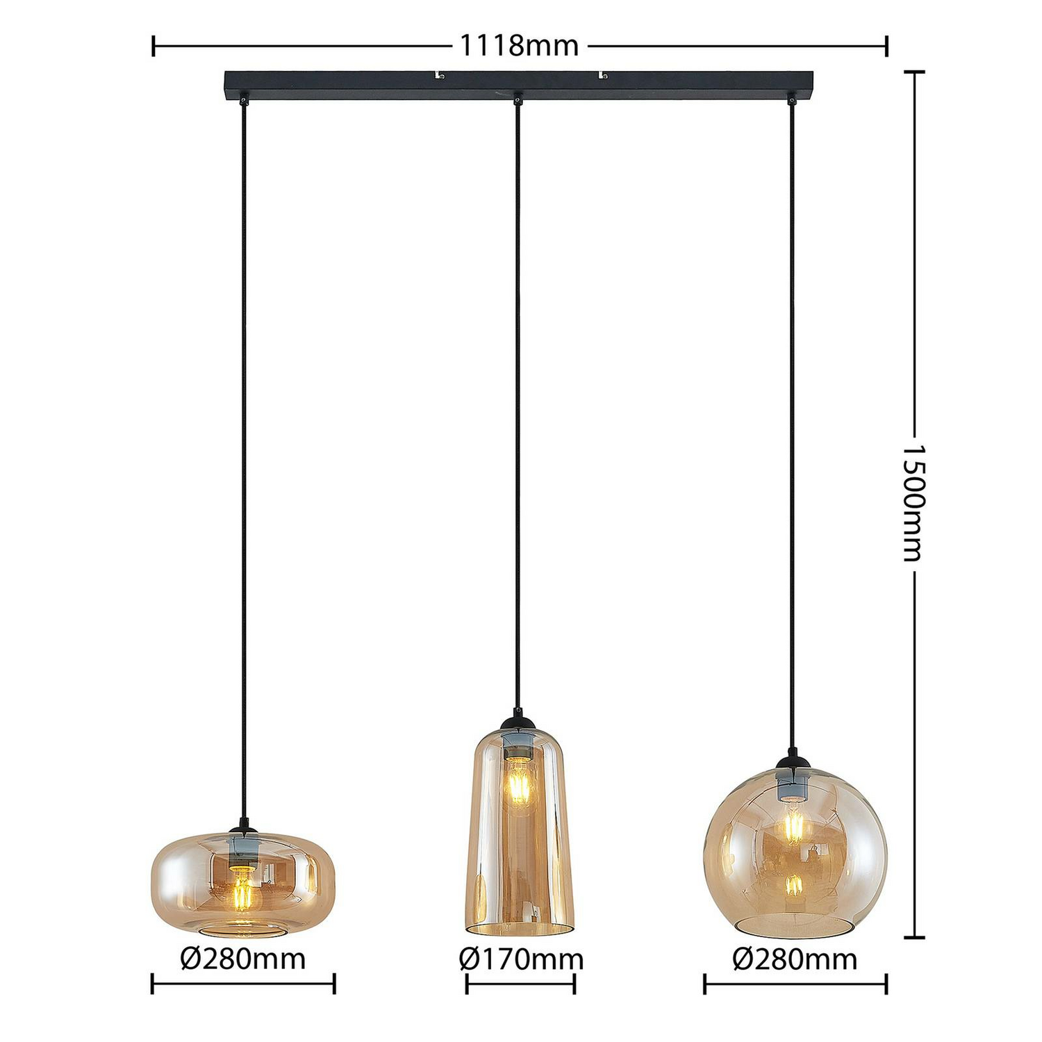 Lucande Wilja Hängeleuchte Hängeleuchte Lampe Leuchte E27 Dreiflammig Amber B-Ware - 4251911701753