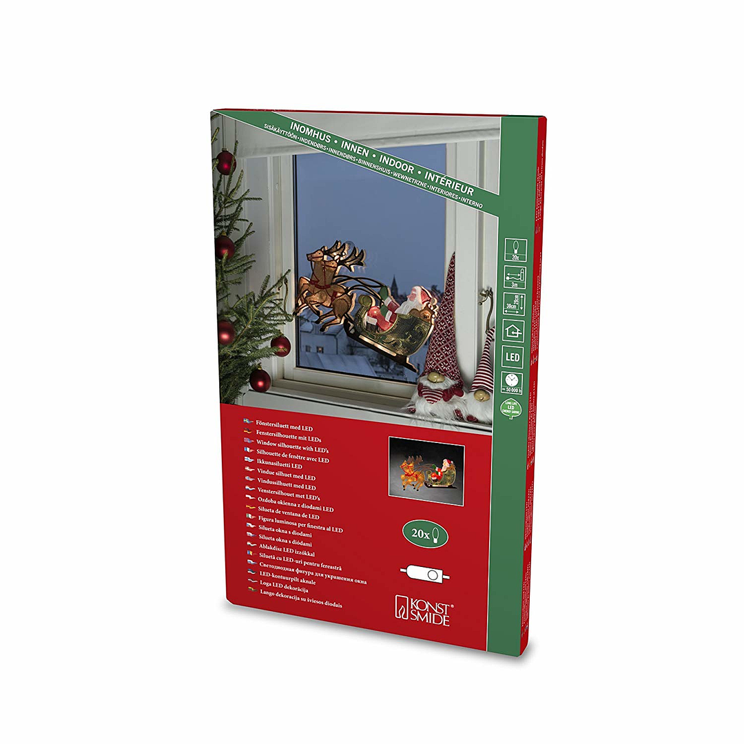 Konstsmide 2853-010 LED Fensterbild Rentier mit Weihnachtsmann und Schlitten