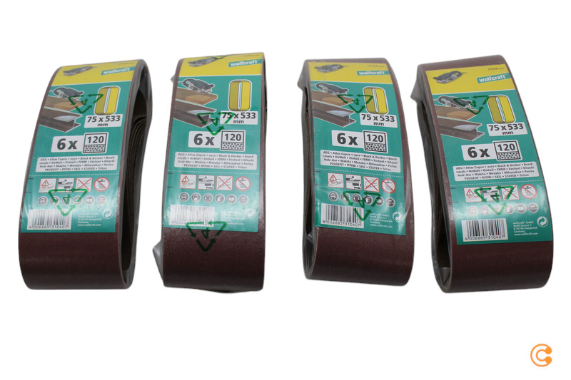 Wolfcraft 6 St Schleifband Gewebe-Schleifbänder Schleifpapier 120 Korn 4 STÜCK