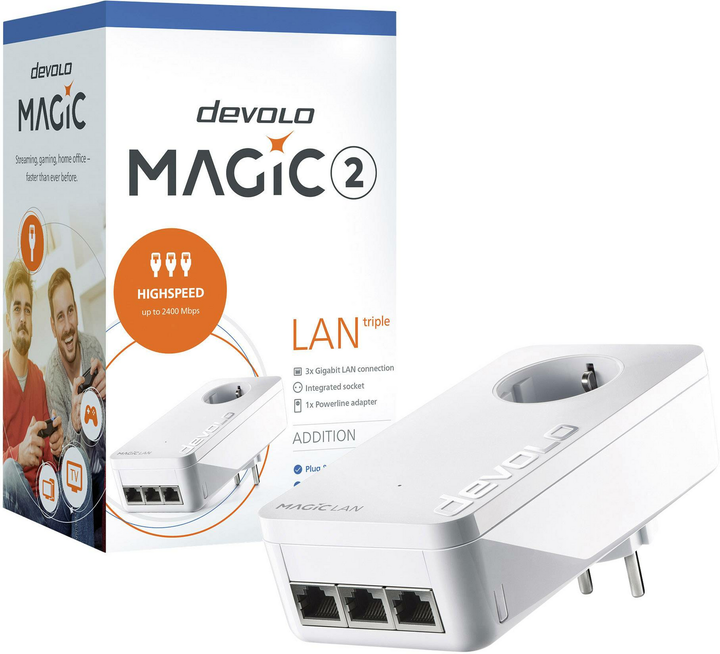 Devolo Magic 2 LAN triple EU Powerline Einzel Adapter Repeater WiFi 2400 MBit/s