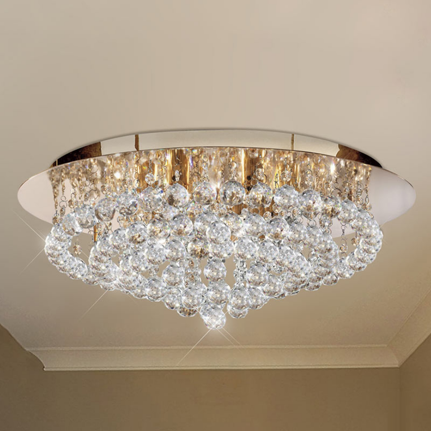 Searchlight Deckenlampe Deckenlampe Hängeleuchte Hanna Kristallkugeln 55cm Gold B-Ware - 5013874382832