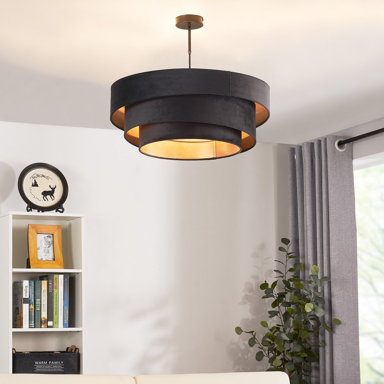 B-Ware Lindby Jusari Deckenlampe Hängeleuchte Lampe Leuchte 3 Flmg E27 Textil Schwarz