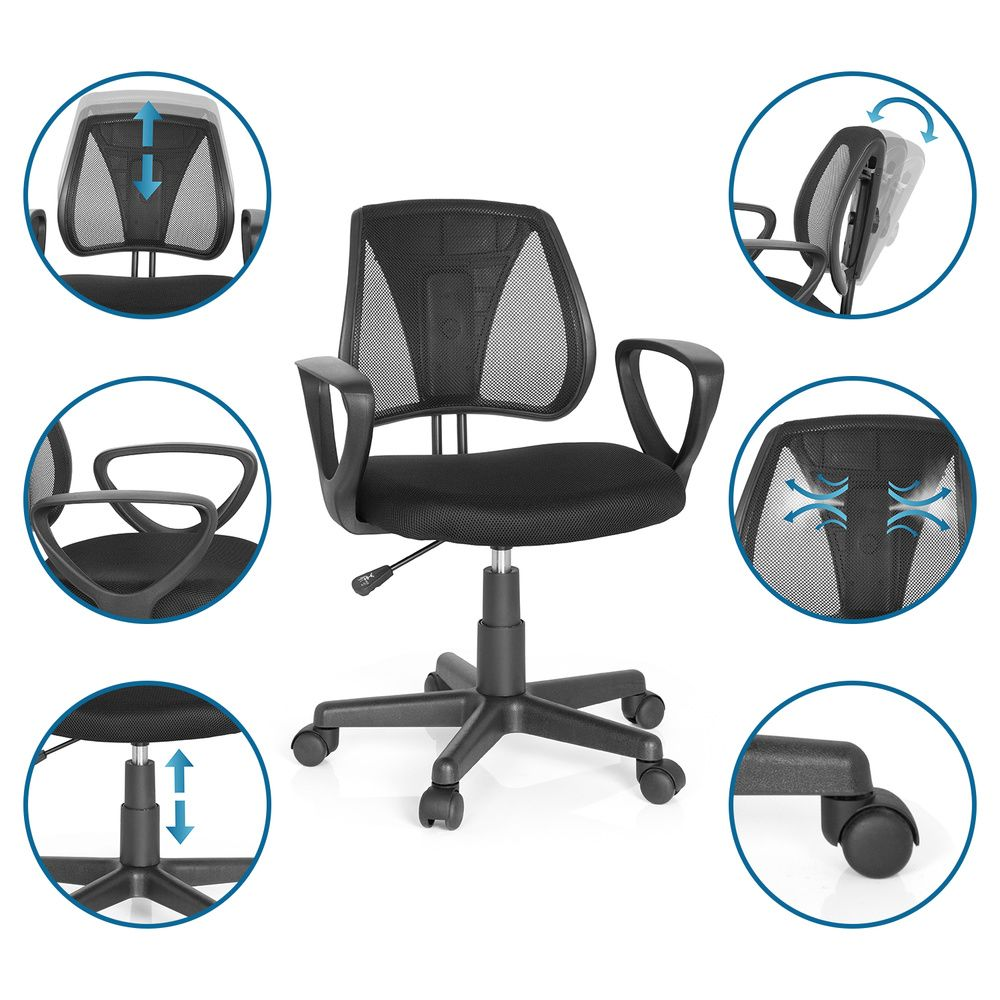 B-Ware Hjh Office Kinderschreibtischstuhl Kinderstuhl Kiddy Stuhl Cd Netzstoff Schwarz