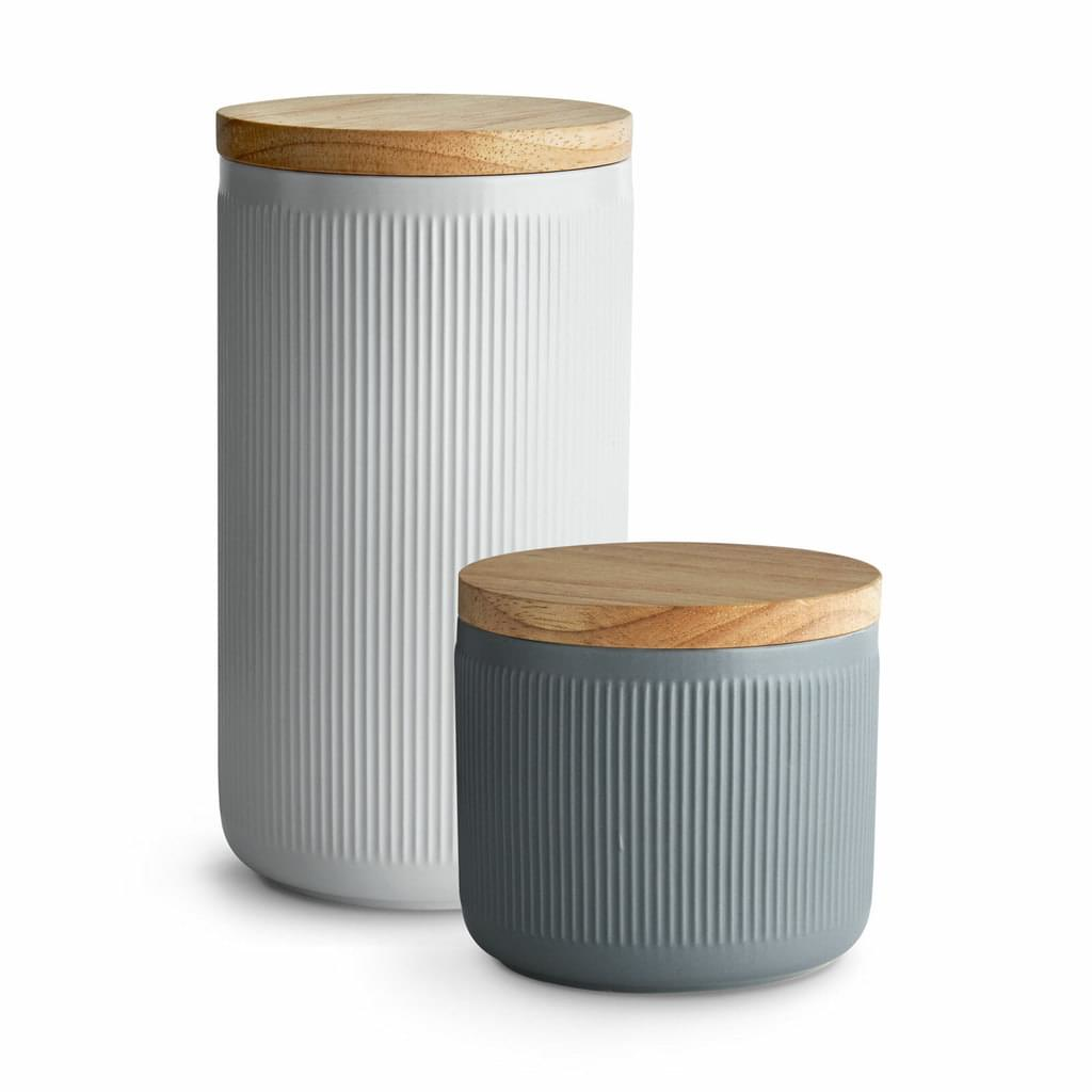 Springlane Keramik Vorratsdosen Stripes mit Holzdeckel Set 2tlg grau Dose H773