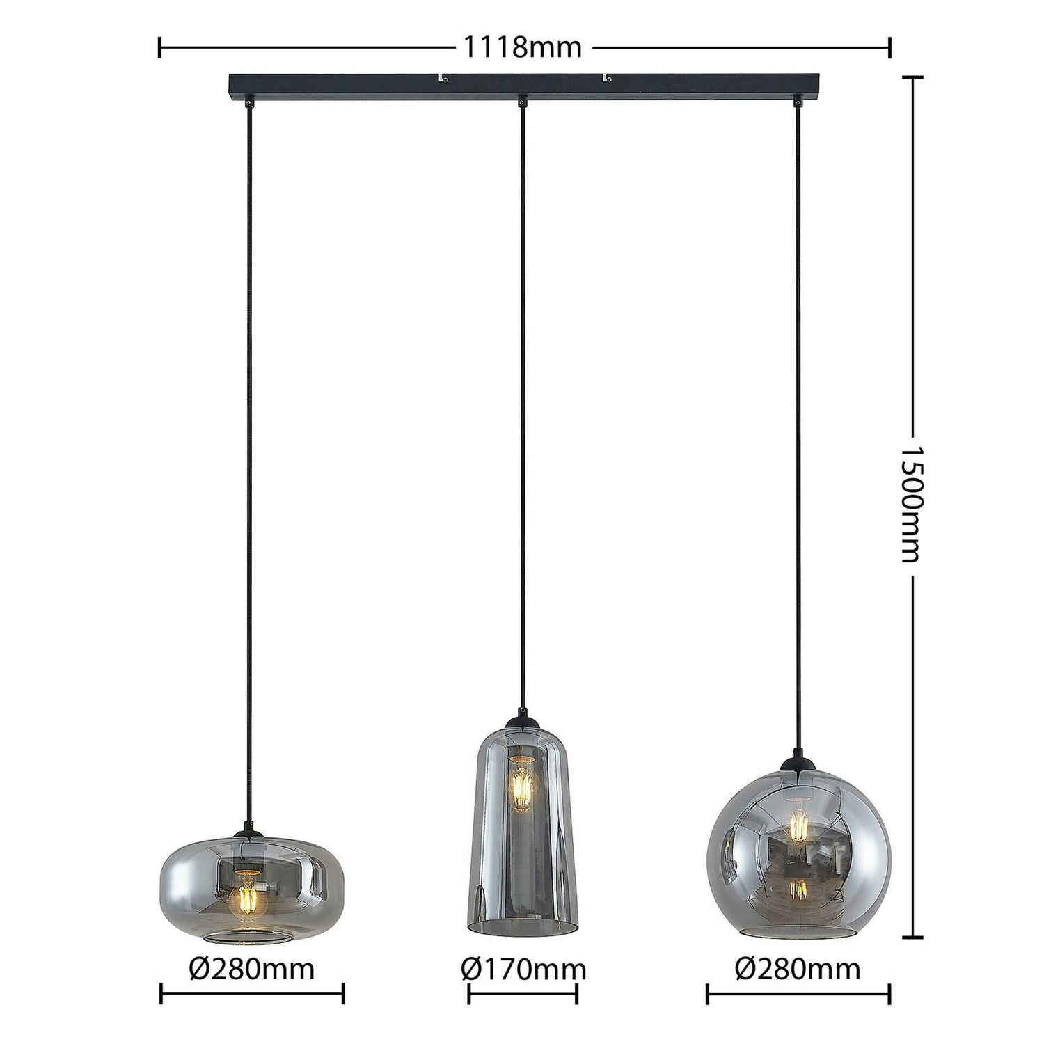 Lucande Wilja Hängeleuchte Pendelleuchte Deckenlampe Licht Dreiflammig Rauchg794 B-Ware - 4251911701746