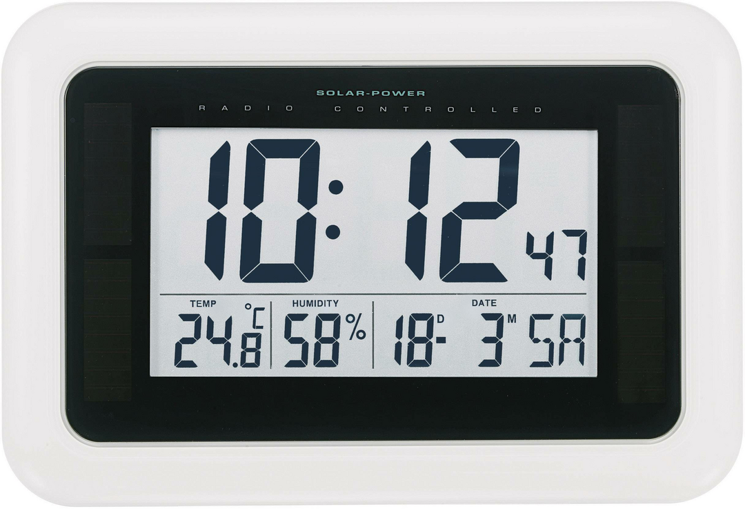 Conrad Solar Funk Wanduhr Funk-Wanduhr Uhr Digital 280 mm x 190 mm x 23 mm Weiß