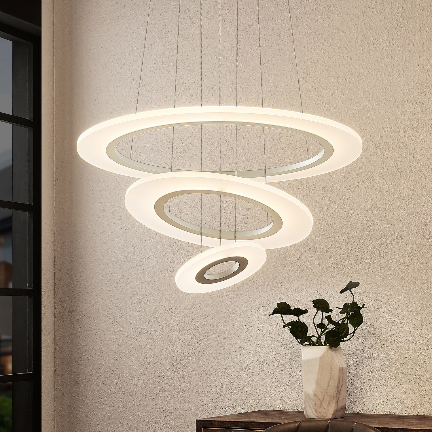 B-Ware Lindby Amisu LED-Hängeleuchte Ring Deckenlampe weiß matt dimmbar LED