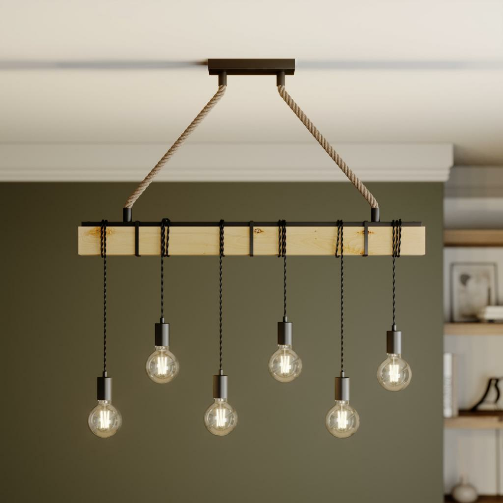 Lindby Balken-Pendelleuchte Cintia Hängelampe Deckenleuchte Lampe E27 6-flam658