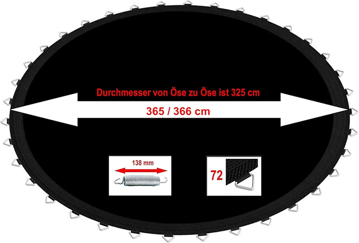 B-Ware Izzy Sprungtuch 366cm Sprungmatte Trampolin 325cm 72 ösen 135 138mm Federn