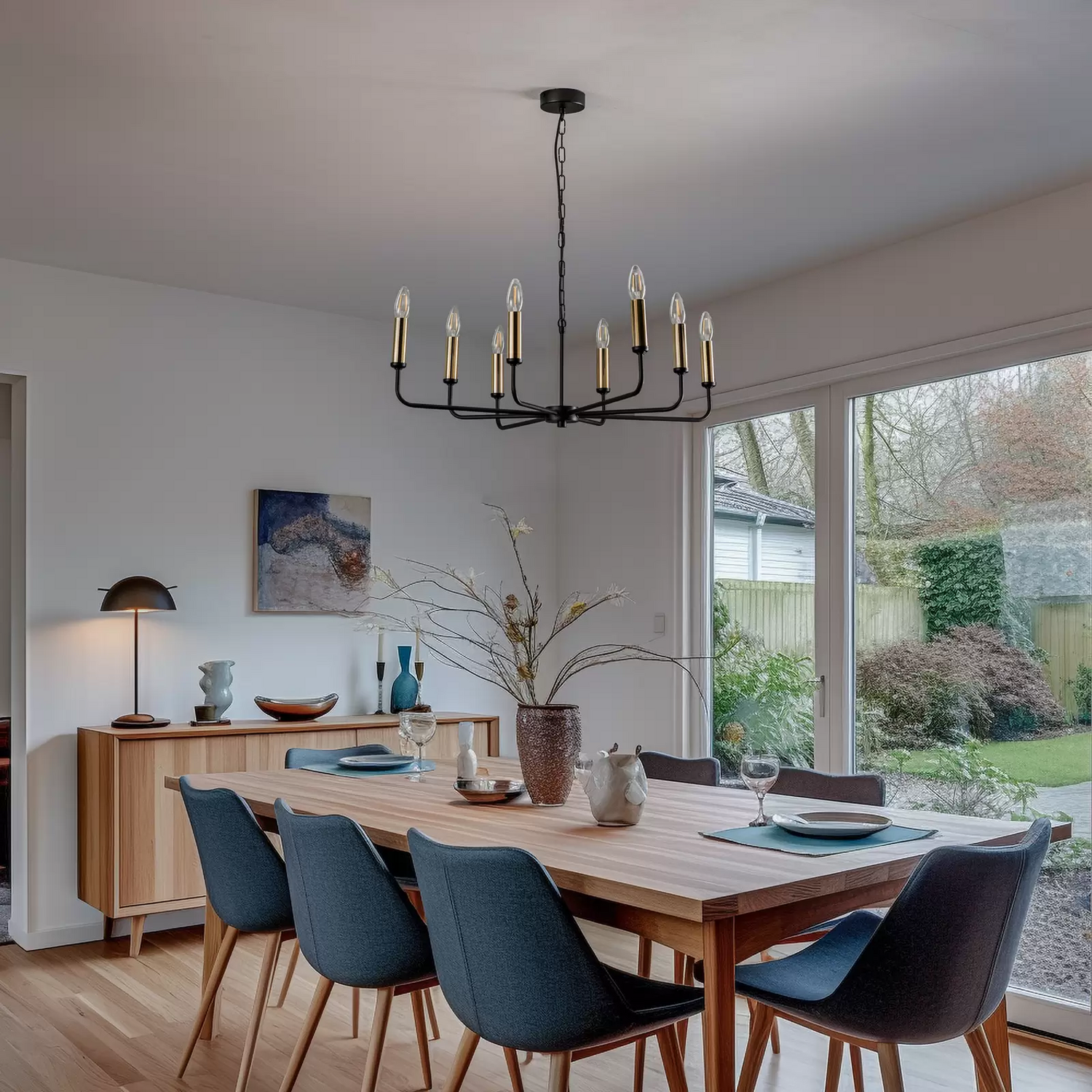 B-Ware Ampli Kronleuchter Leuchte Schwarz Gold 8 Flammig Deckenleuchte Hängeleuchte E14