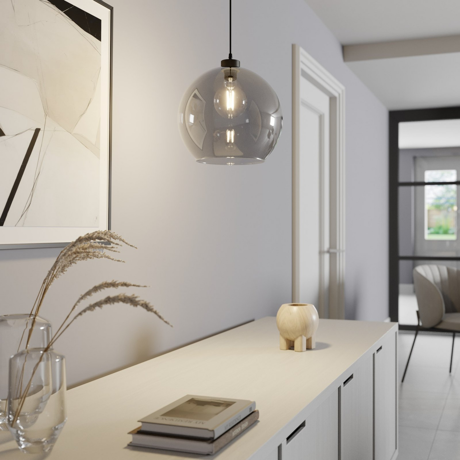 B-Ware Euluna Hängeleuchte Cubus Pendelleuchte Lampe Einflammig E27 Glas Graphitgrau