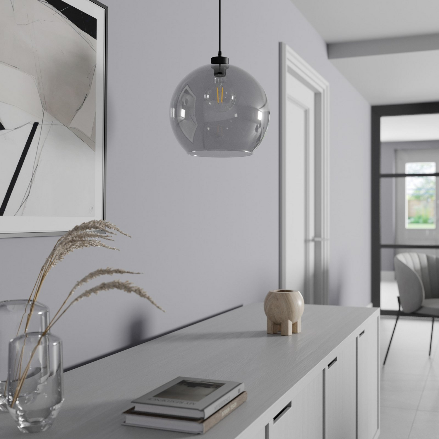B-Ware Euluna Hängeleuchte Cubus Pendelleuchte Lampe Einflammig E27 Glas Graphitgrau