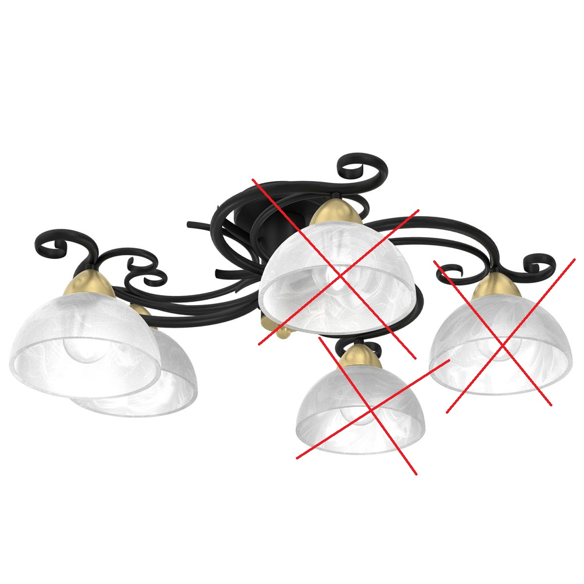 B-Ware Deckenlampe Flora 5 Glasschirme Schwarz Messing Deckenleuchte Siehe Text/Foto