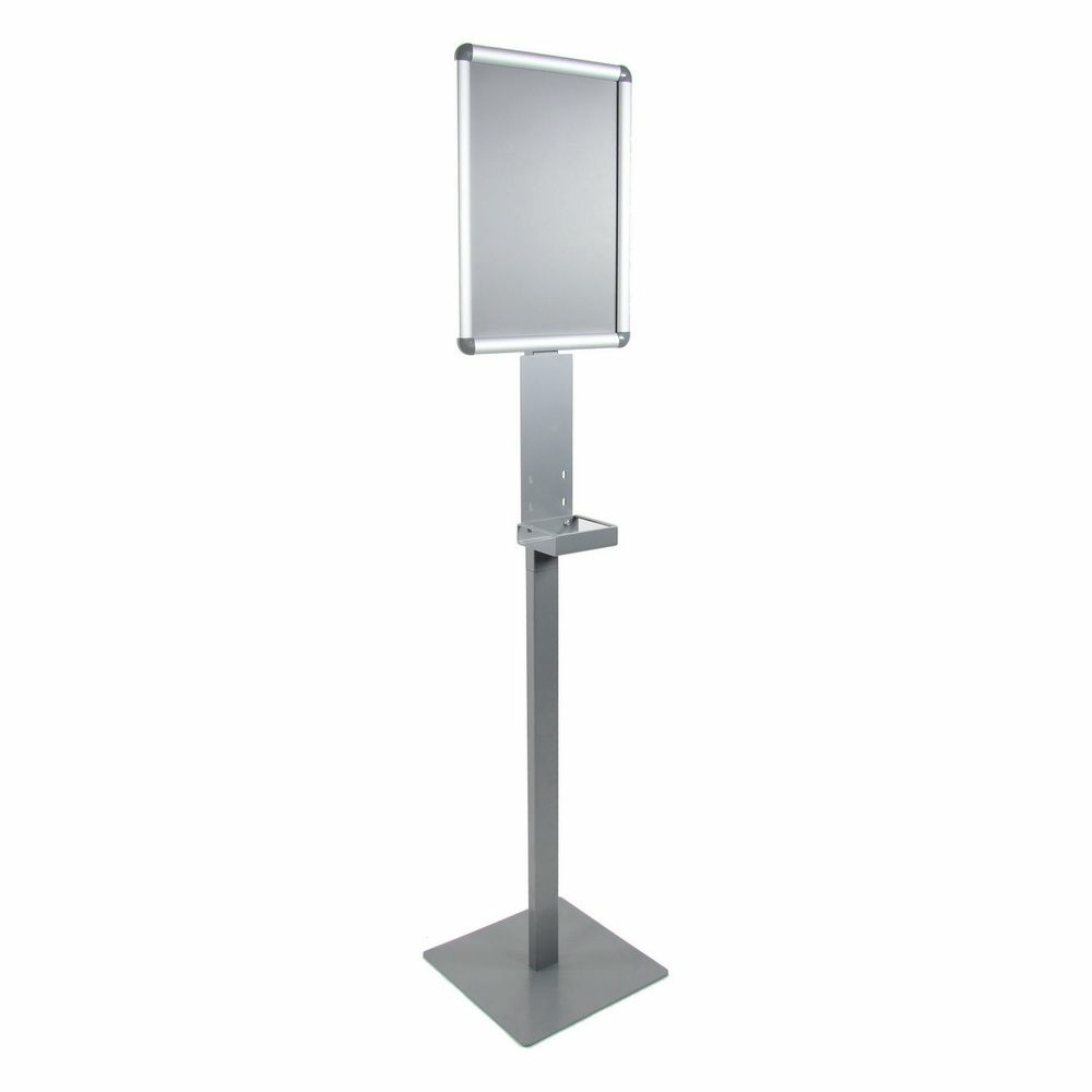 hjh OFFICE Desinfektionsständer CLEANUP I Stahldisplay Desinfektion Säule silber