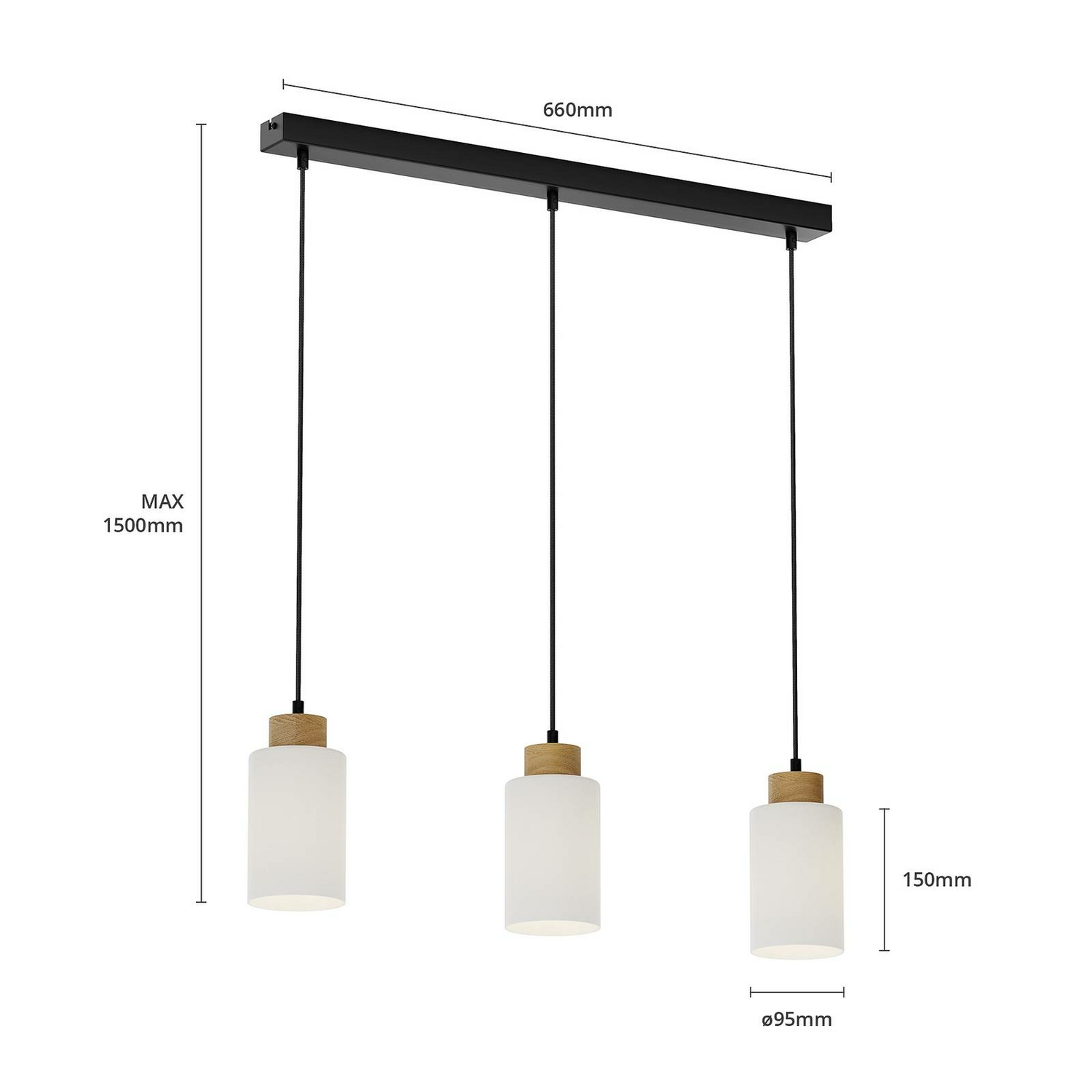 Envostar Talia Pendelleuchte Hängelampe Lampe 3 Fl E27 Linea Eiche Weiß Schwarz B-Ware - 4251911723809