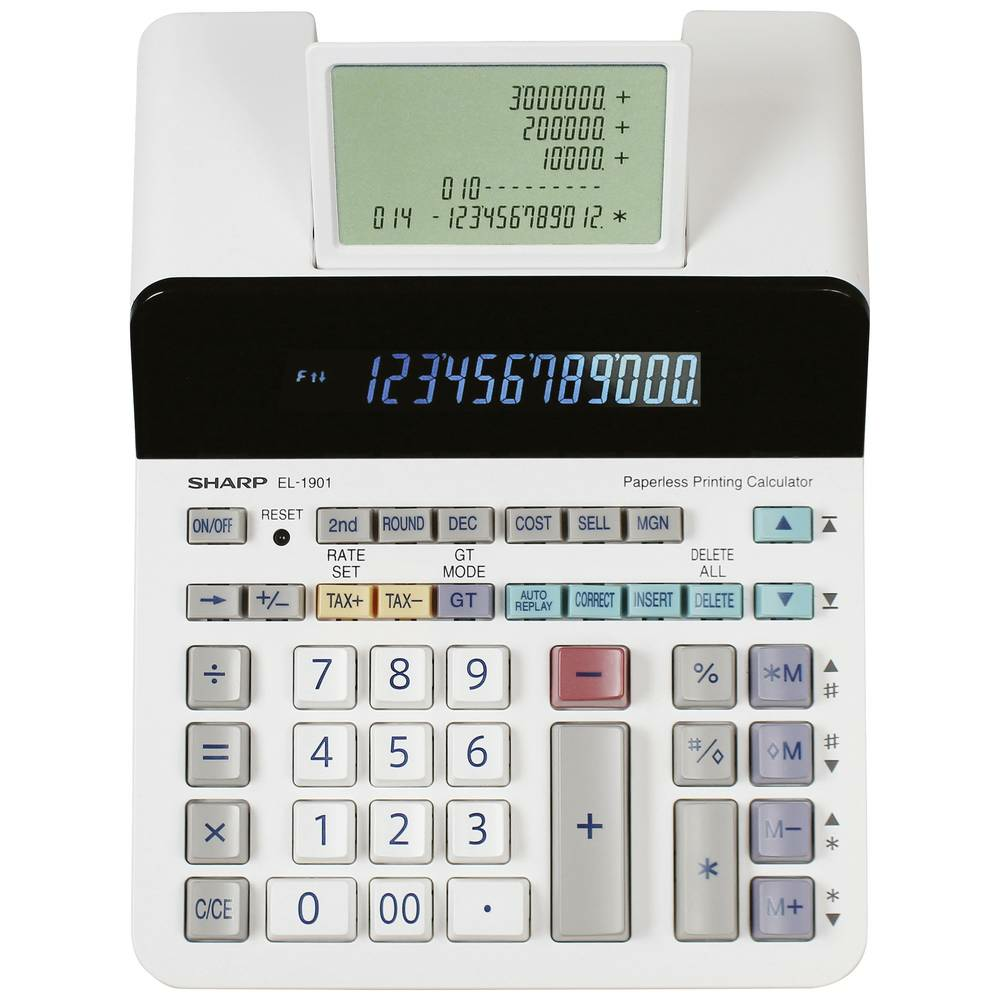 Sharp EL-1901 Tischrechner Taschenrechner Rechner Kassenrechner Grau Weiß