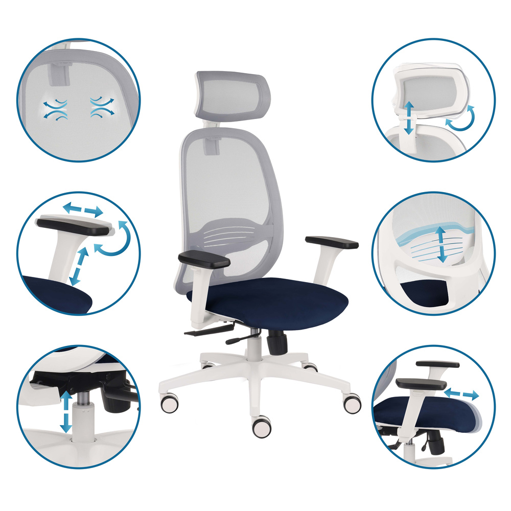 Grospol Bürostuhl Drehstuhl Nodi Ws Hd Netzstoff Samt Dunkelblau Siehe Text/Foto B-Ware - 5903981805280