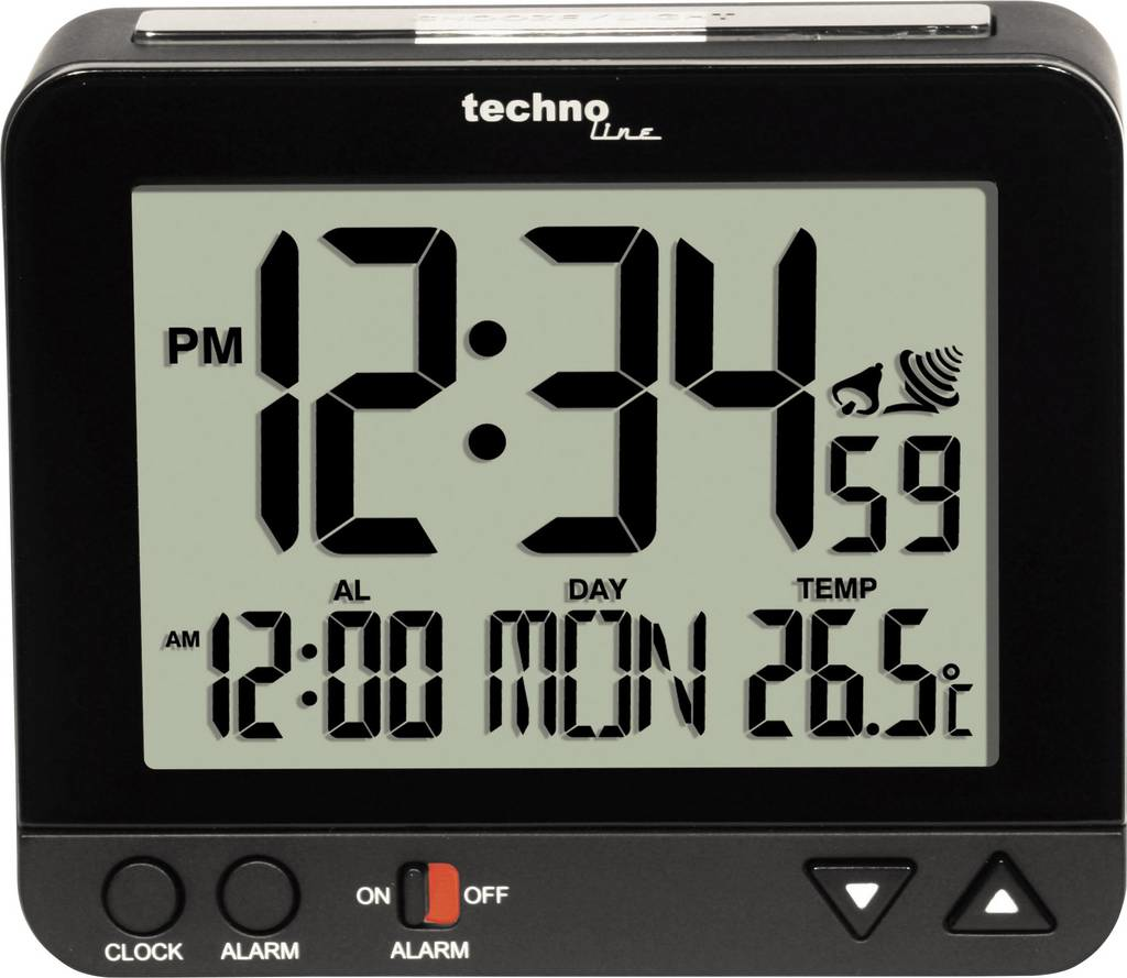 Techno Line WT 195 Funk Wecker Alarmzeit Uhr digital Schwarz Mignon-Akku