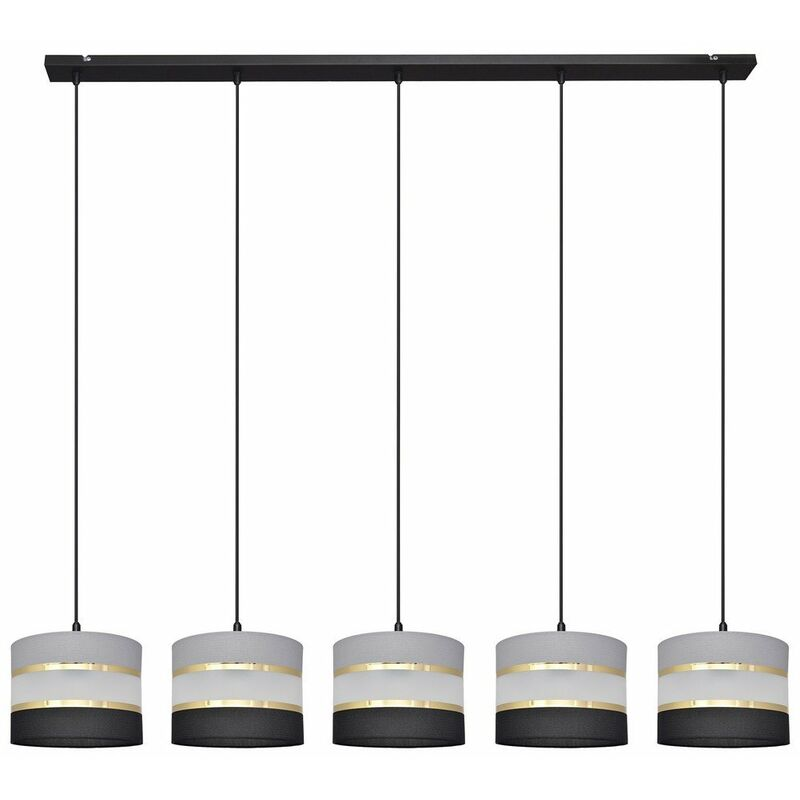 Helam Lighting Hängelampe Helen Hängeleuchte E27 Grau Schwarz Gold Balken 5 Fl. B-Ware - 5902349228778