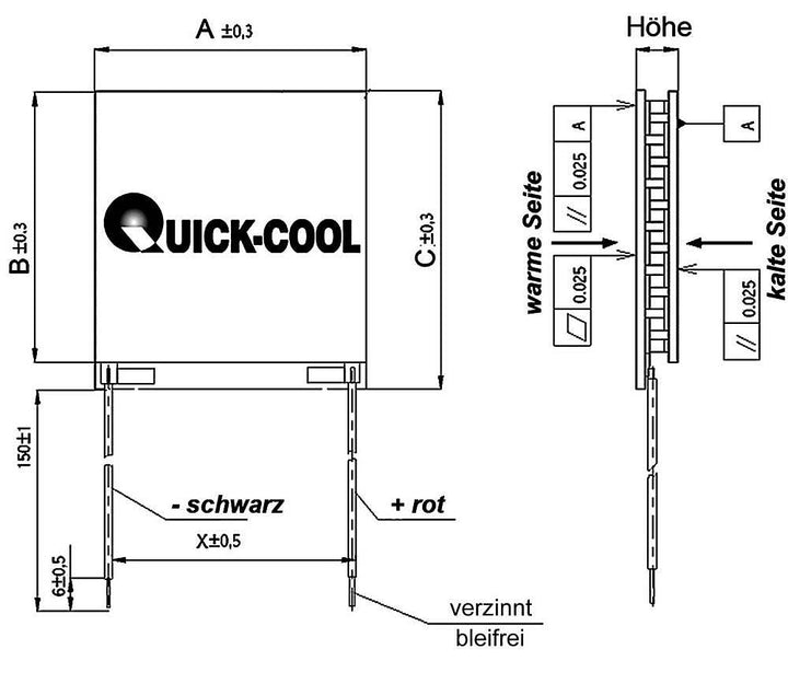 QuickCool HighTech Peltier-Element Peltierelement 15.5 V 15 A 110 W zyklusfest