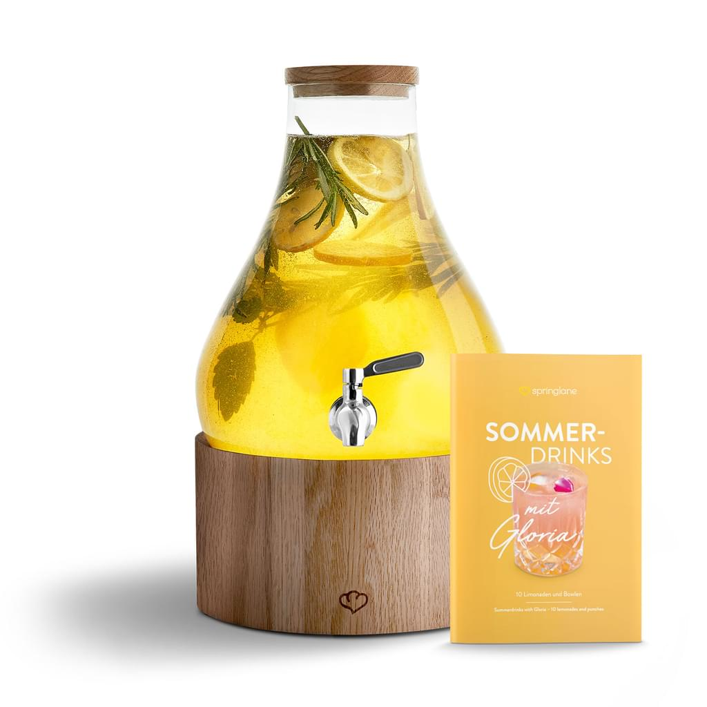 Springlane Glas Getränkespender Gloria Edelstahl-Zapfhahn Ständer Holz Limonade