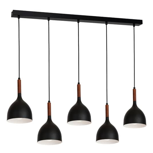 Euluna Hängeleuchte Noak Pendelleuchte Deckenlicht E27 5 Flg Lang Schwarz Holz B-Ware - 5907565937084
