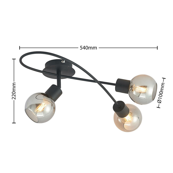 Lindby LED-Deckenlampe Elaina Deckenlampe Deckenlicht 3fl. lang schwarz smoke