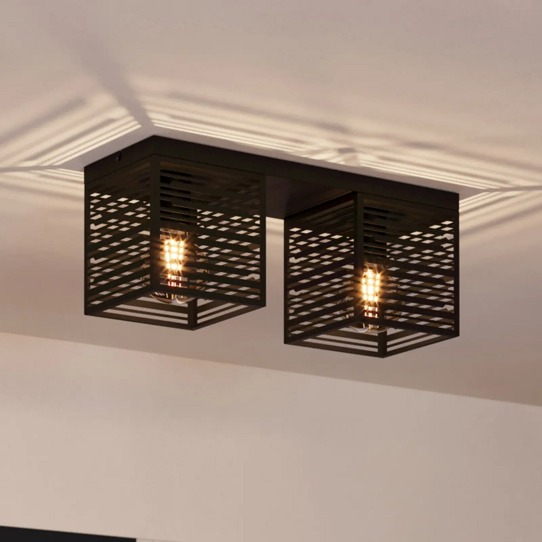 Eglo Deckenlampe Deckenleuchte Leuchte Piedritas Zwei Schwarze Quaderschirme B-Ware - 9008606235711