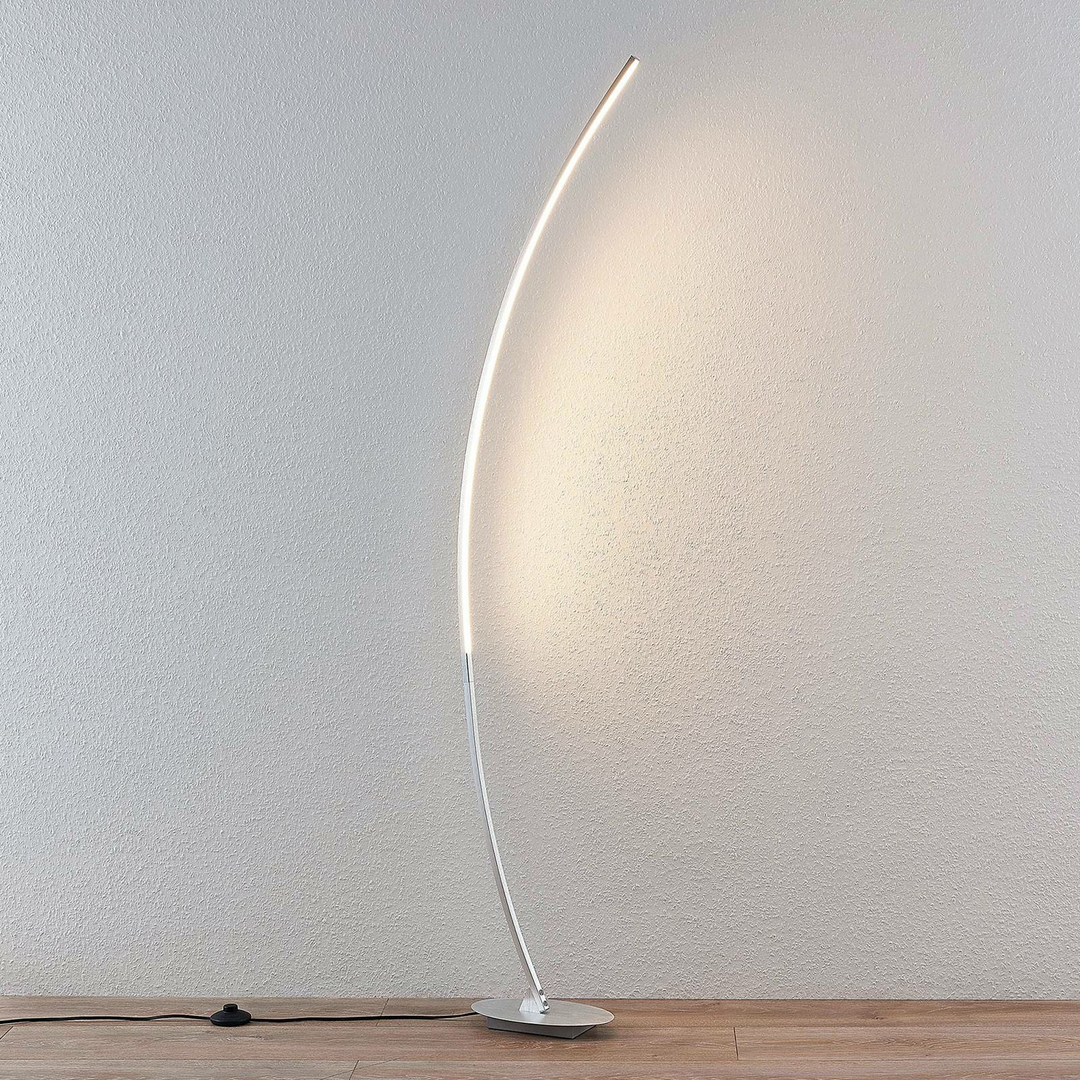 Lindby LED-Bogenstehleuchte Nalevi Stehlampe Lampe Leuchte LED silber gebürstet