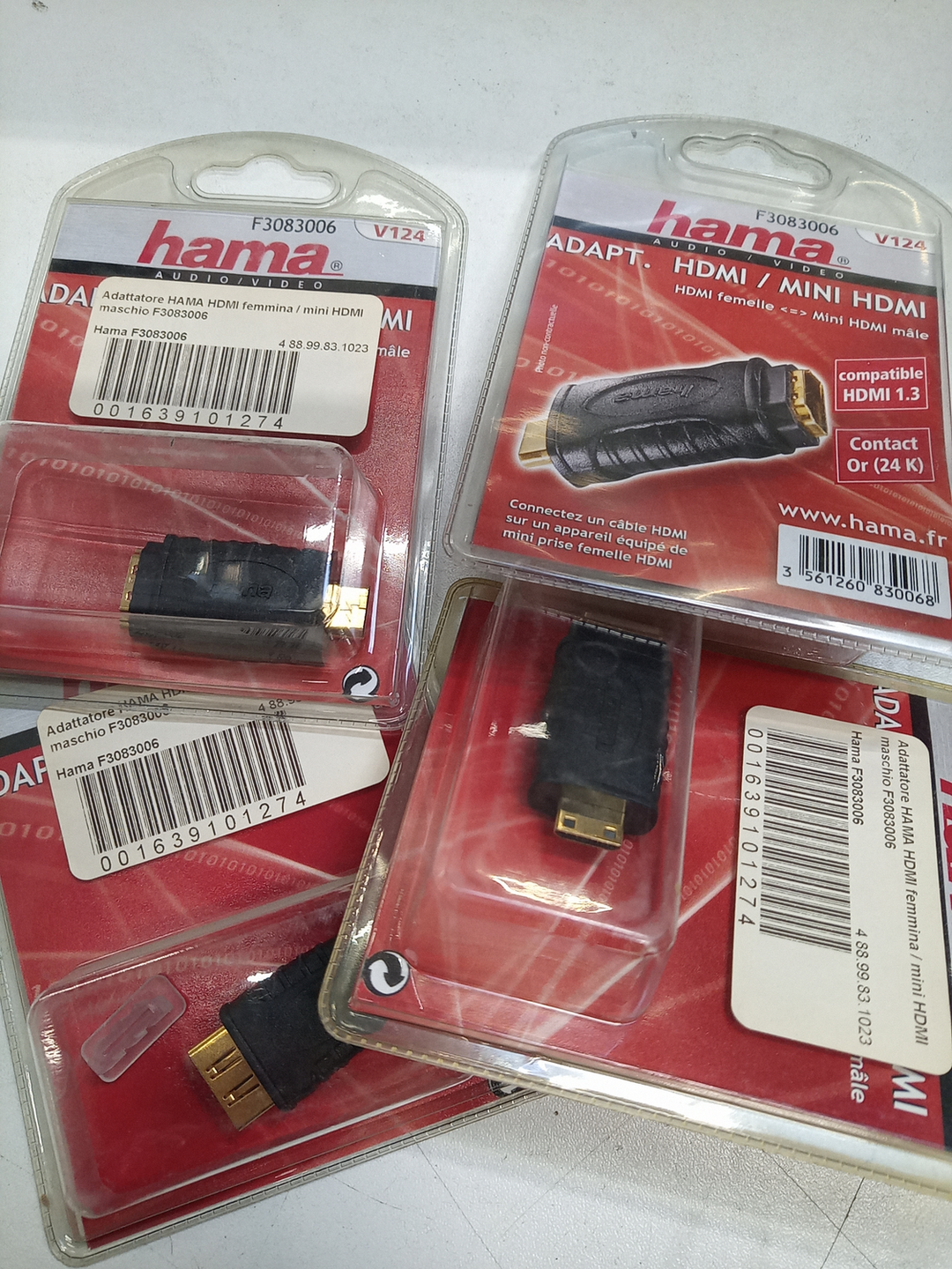 4 STÜCK Hama HDMI 1.3 Adapter, type C (mini) plug - type A socket Black