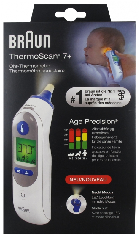 Braun ThermoScan 7+ Ohrthermometer Babythermometer Thermometer Fieberthermometer