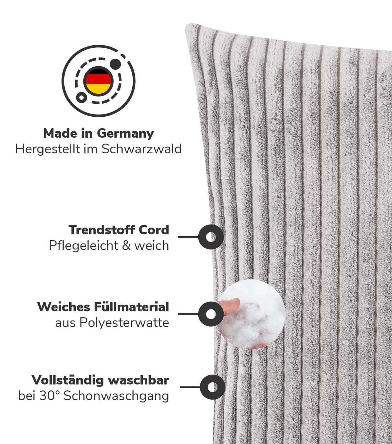 Mokebo Cordkissen Set 45x45 Grau Kissen Cordstoffkissen Sofakissen Couchkis411