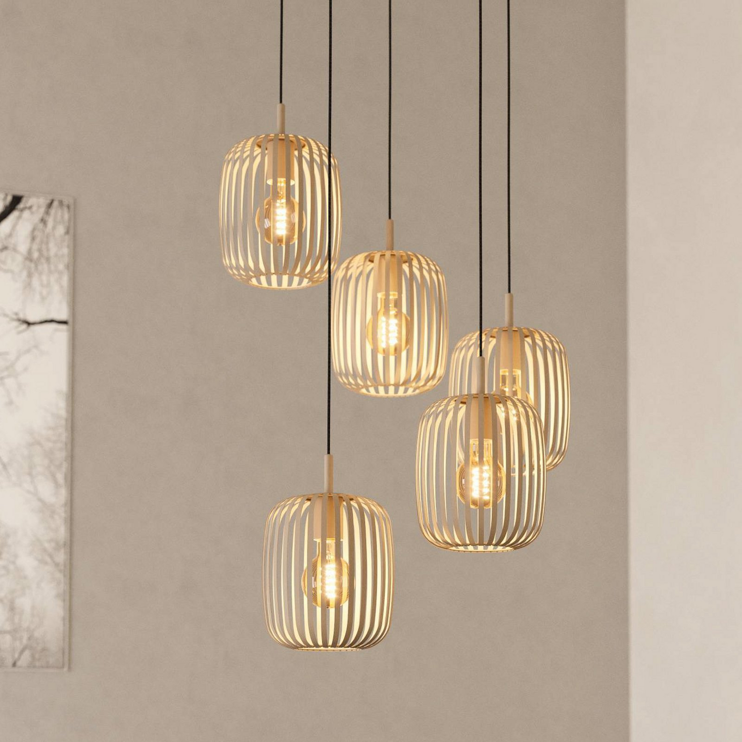 B-Ware Eglo Hängelampe Romazzina Pendelleuchte Hängeleuchte Sandfarben Stahl ø50cm 5flg