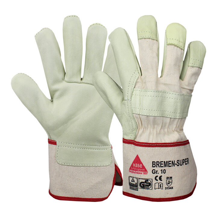 B-Ware Hase Arbeitshandschuhe Handschutz Rindnarbenleder Größe 11 Grün Beige - 4018949293113