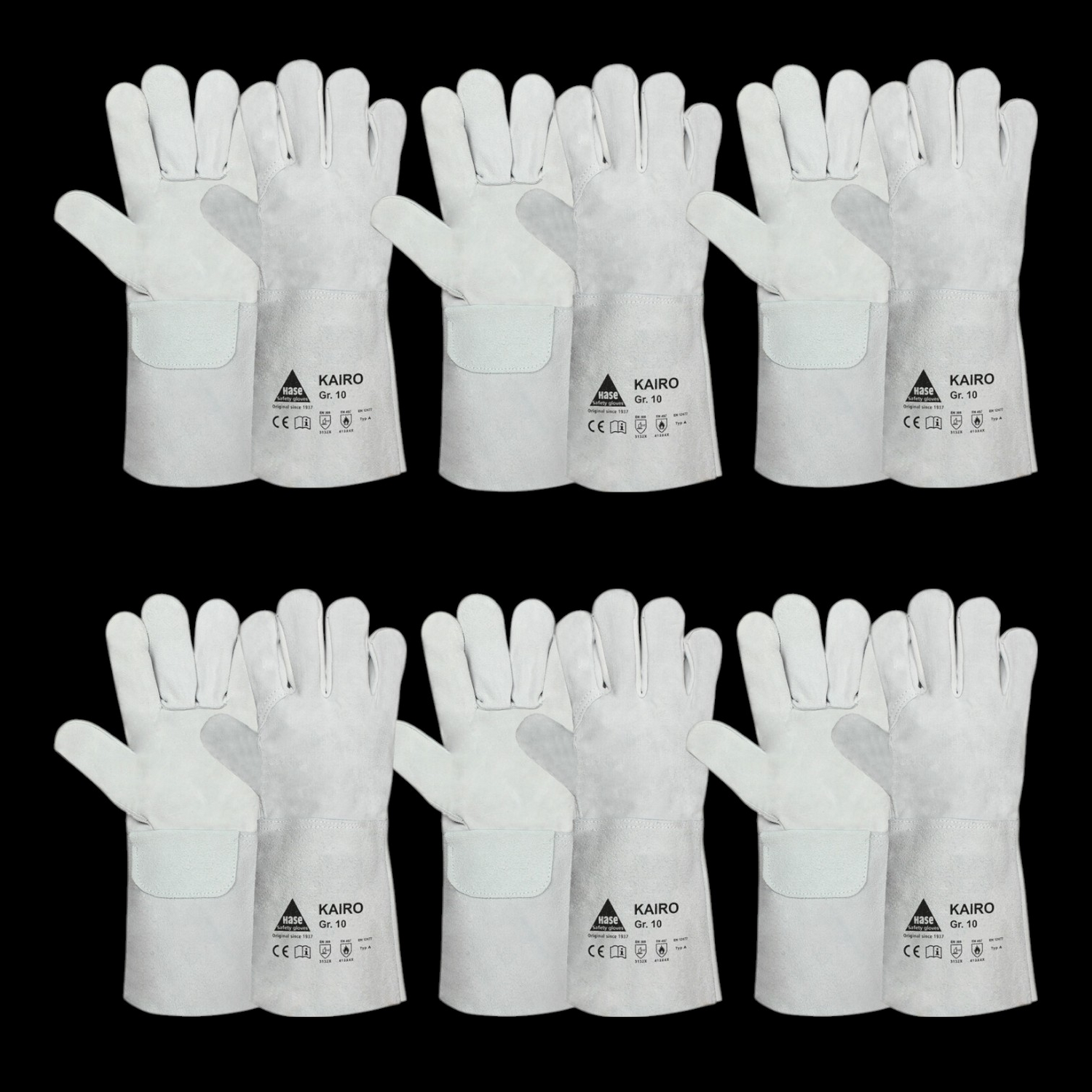 B-Ware Hase Kairo Schweißerhandschuh Arbeitshandschuh Rindspaltleder Größe 9 6 Sets