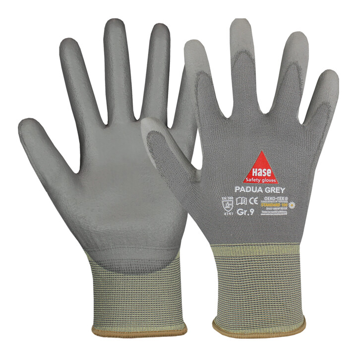 Hase Montagehandschuhe Arbeitshandschuhe Padua Nylon Grau Größe 8 Pu 10 Paar B-Ware - 4018949518087