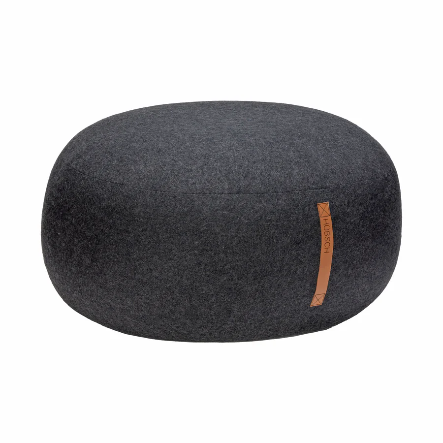 Hübsch Interior Pouf Mit Ledergriff Hocker Polsterhocker ø75 X H 35cm Dunkelgrau B-Ware - 5712772041765
