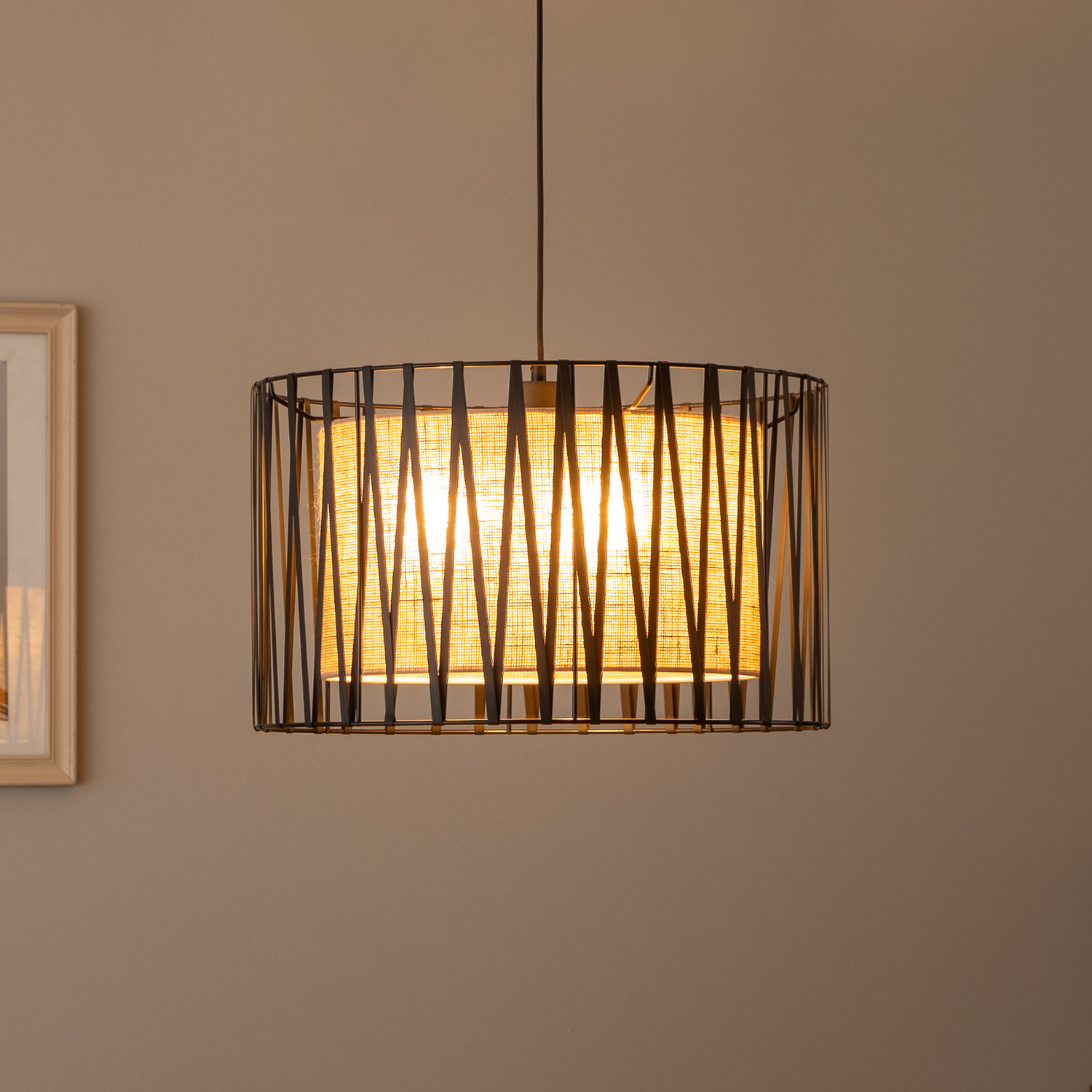 Tk Lighting Hängeleuchte Pendelleuchte Harmony Lampe Schwarz Jute Natur ø 50 Cm  B-Ware - 5901780545574