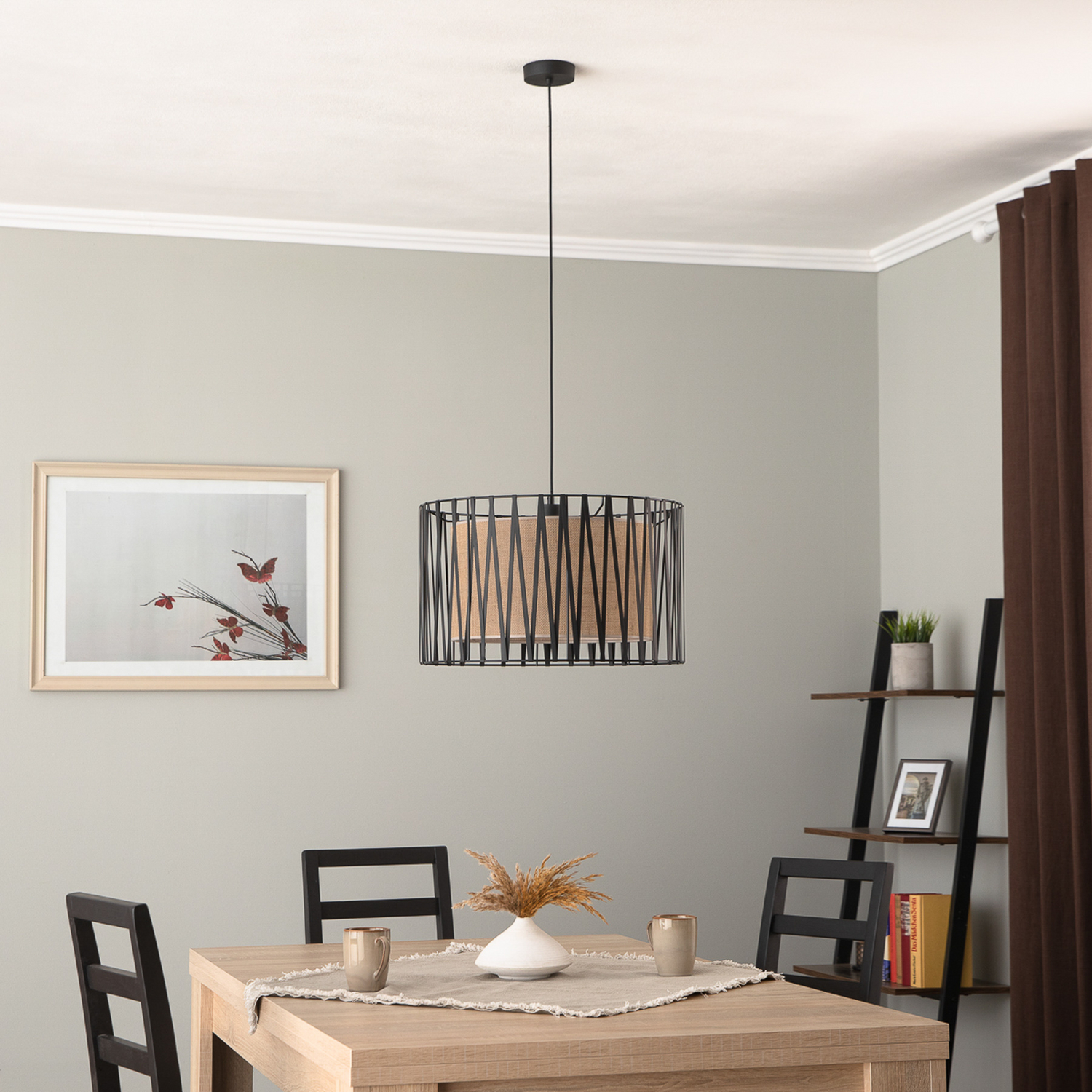 Tk Lighting Hängeleuchte Pendelleuchte Harmony Lampe Schwarz Jute Natur ø 50 Cm  B-Ware - 5901780545574