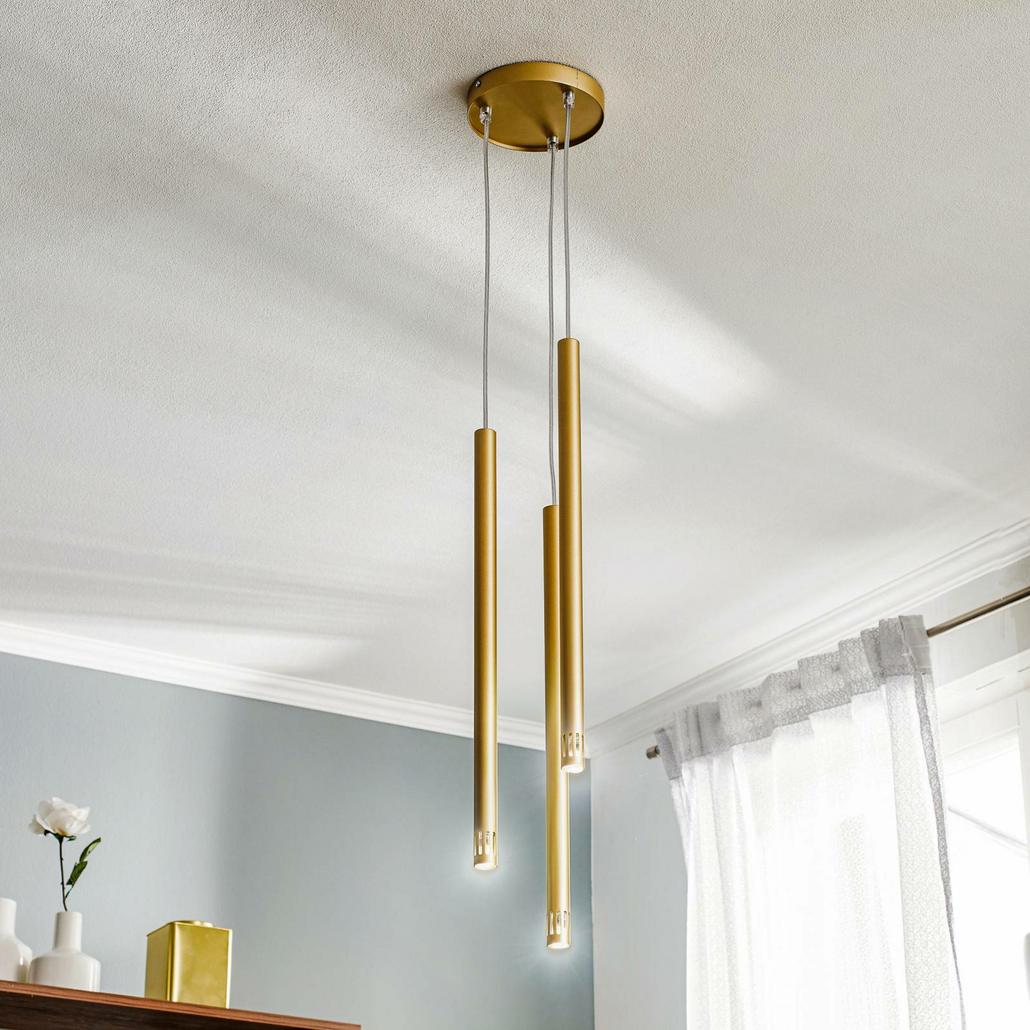 Euluna Hängeleuchte Hängelampe Lampe Leuchte Sopel Laser 3-flammig gold