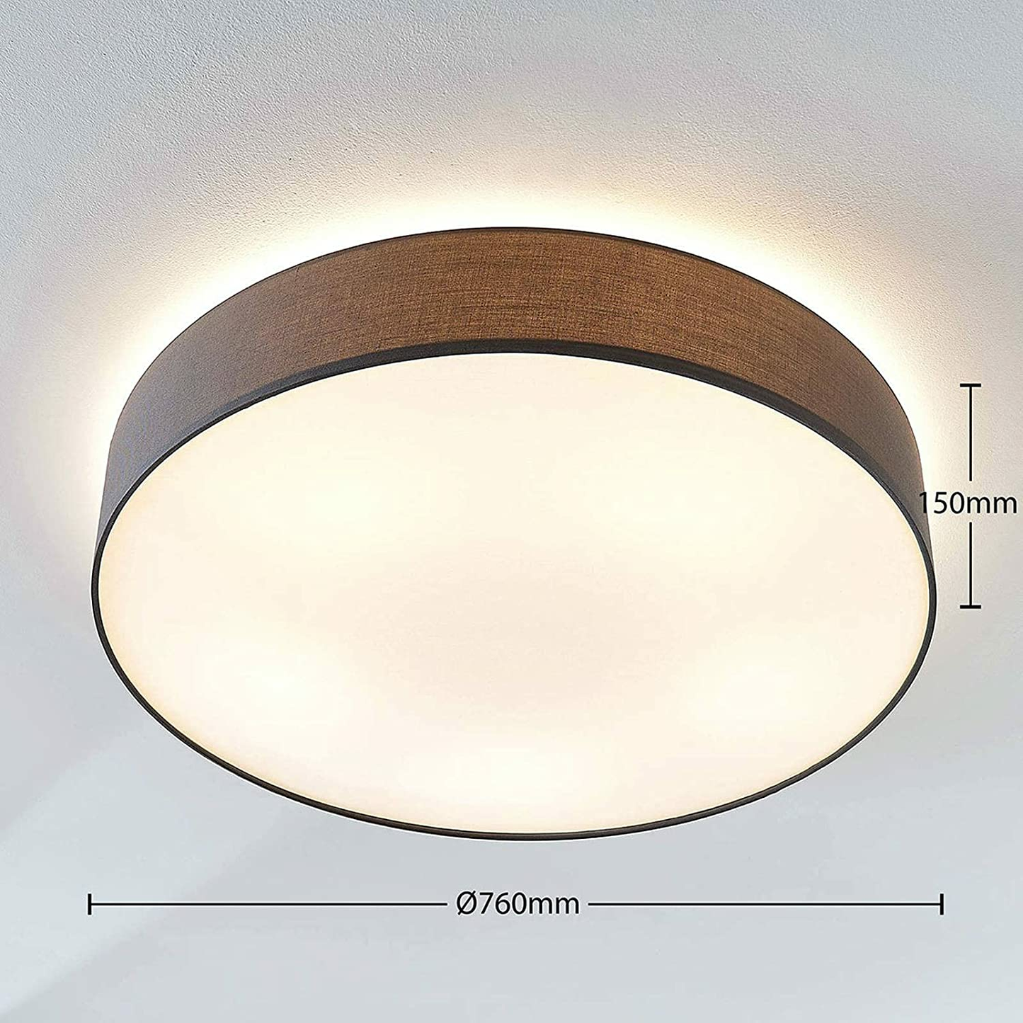 Lindby Stoff-Deckenlampe Gordana Deckenleuchte Lampe Leuchte E27 Grau Ø 76 cm430