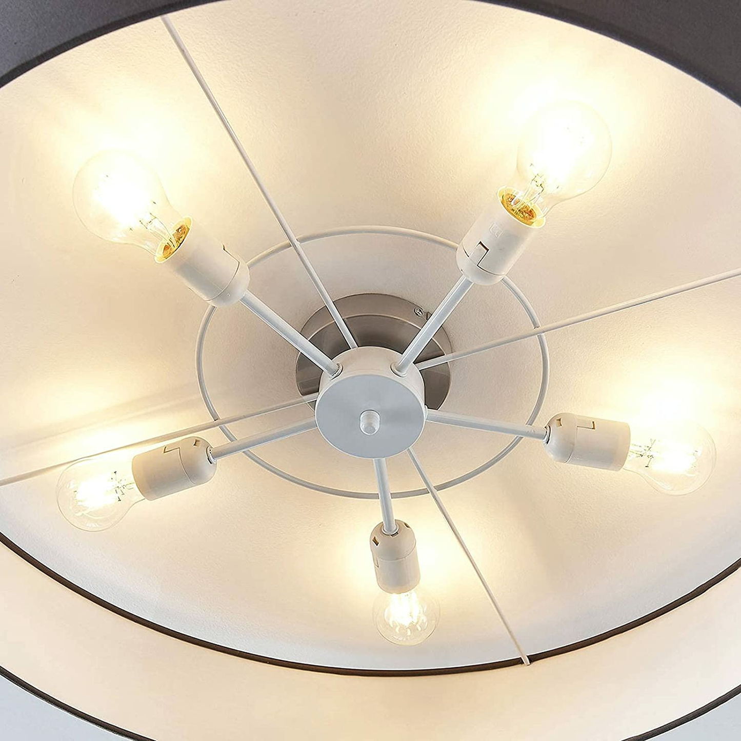 Lindby Stoff-Deckenlampe Gordana Deckenleuchte Lampe Leuchte E27 Grau Ø 76 cm430