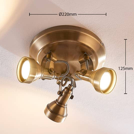 Lindby Perseas GU10-LED-Deckenrondell Lampe Leuchte Deckenlampe 3-fl. altmessing