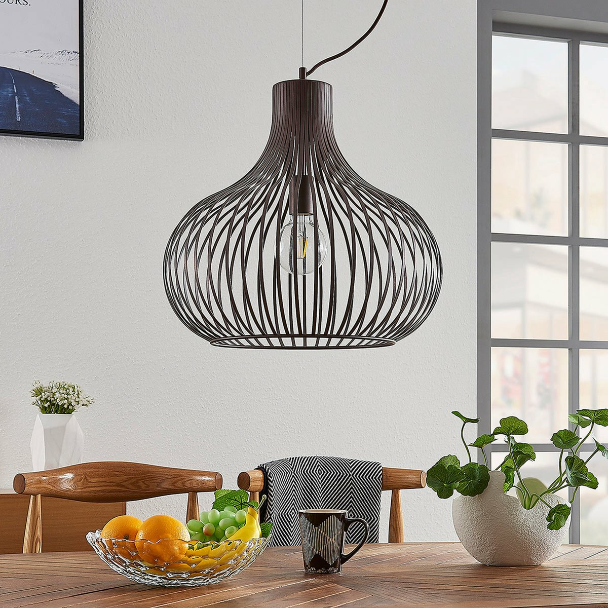 Lindby Frances Hängelampe Hängeleuchte Lampe Leuchte braun 1-fl. Ø 48 cm E27609