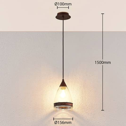 Lindby Glas-Pendelleuchte Millina Pendellampe Lampe Leuchte rostbraun 1-flammig