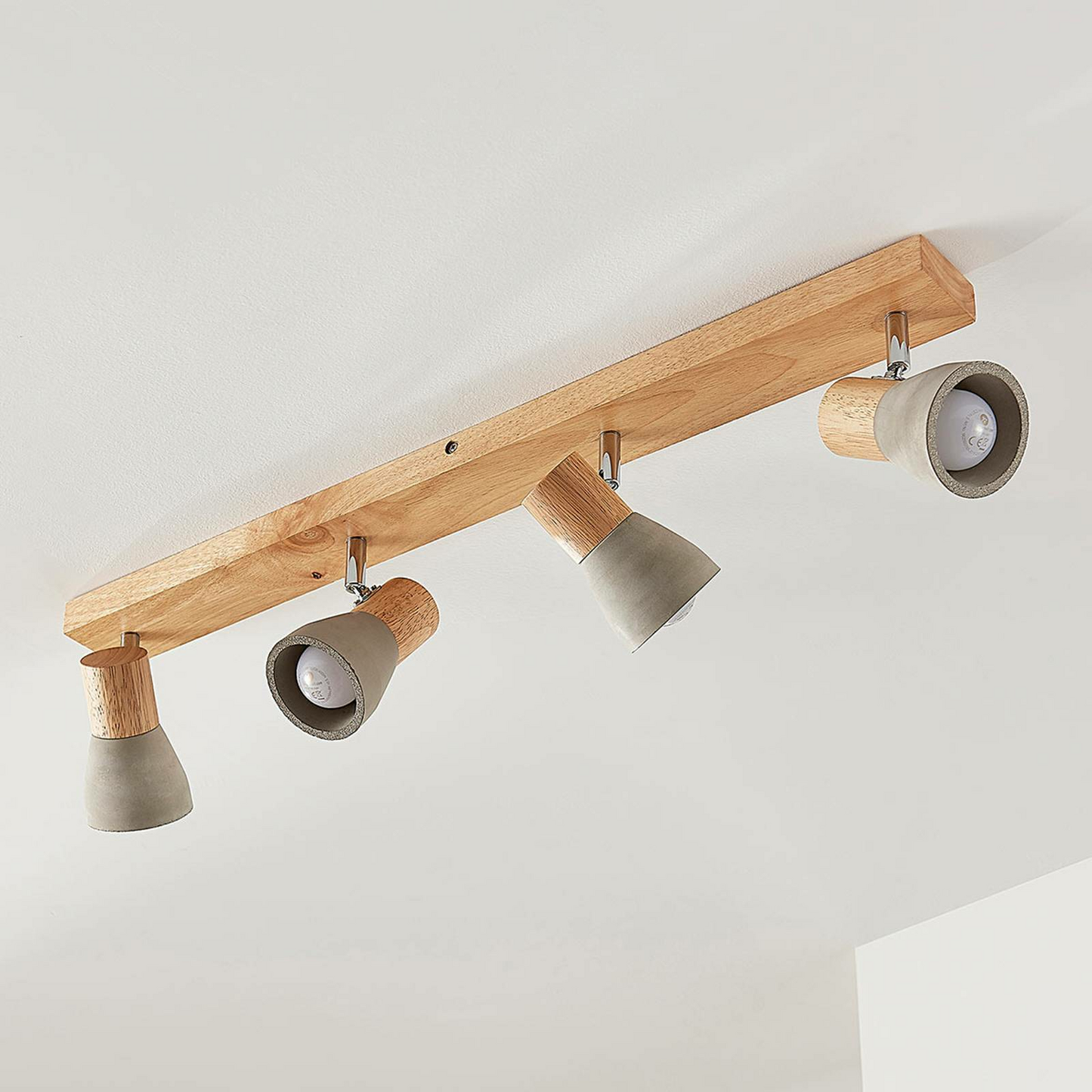 Lindby LED-Strahler Filiz Deckenleuchte Deckenlampe Lampe Holz Beton 4-flam976