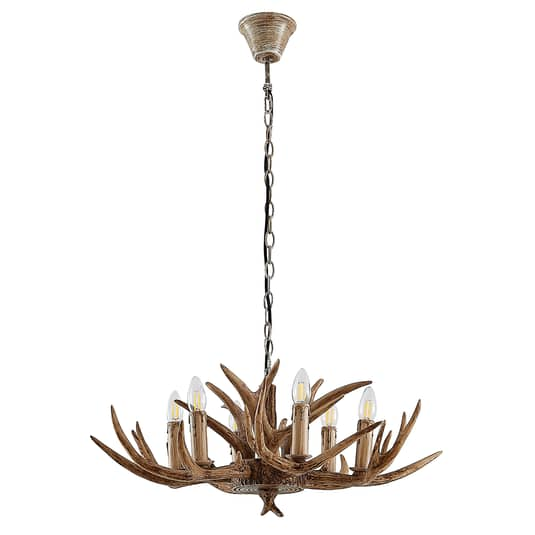 Lindby Tejask Hängelampe Hängeleuchte Kronleuchter Deckenlampe Geweih braun E14