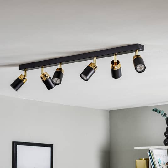 Euluna Deckenspot Deckenlampe Lampe Leuchte Decke Reno sechsflammig schwarz/gold