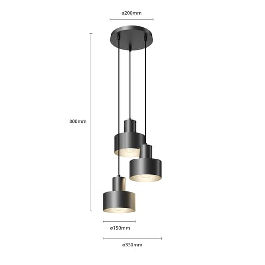 Sigma Lighting Hängeleuchte Rif Hängeleuchte Lampe Rondell dreiflammig E27 schwa