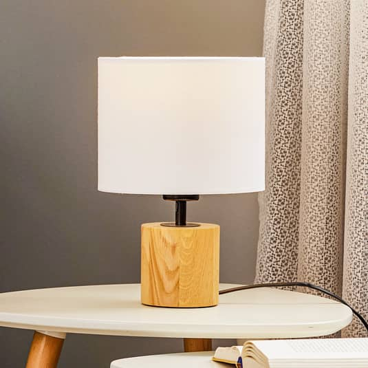 Euluna Tischleuchte Tischlampe Lampe Leuchte Tidas Eiche geölt Ø 20 cm weiß 230V